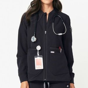 Figs Scrub Jacket with Zipper XS Black